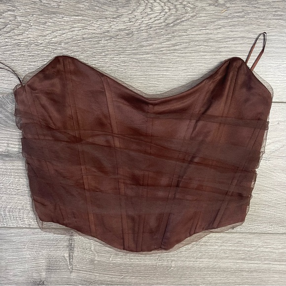 Zara Corset Style Tulle Top Brown Size Small - Picture 2 of 5